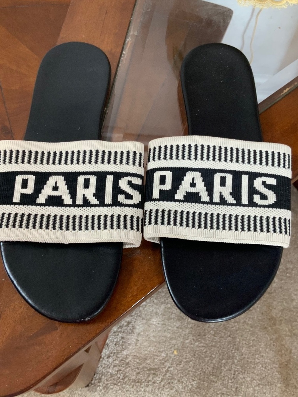 Paris Black Slip On Summer Flat Open Toe Sandals Size 37 - Picture 7 of 7